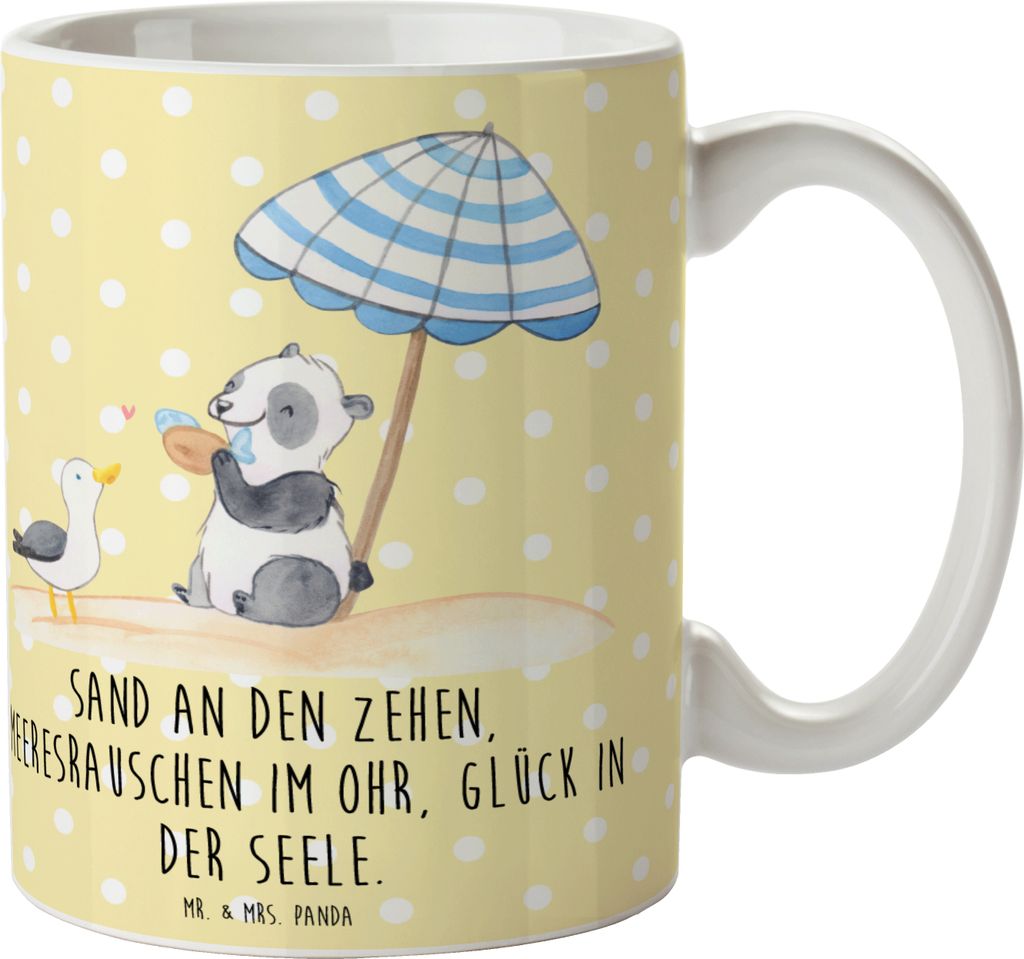 Mr. & Mrs. Panda Tasse Sommer Meer Glück - Gelb Pastell - Geschenk, haferl, Motive, Küste, Designs, Lebensfreude, Sommerferien Abschiedsgeschenk,...