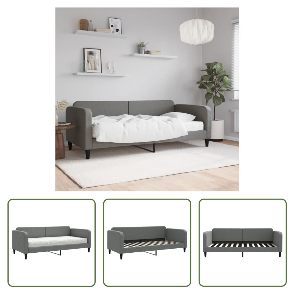 The Living Store Tagesbett mit Matratze Dunkelgrau 90x200 cm Stoff