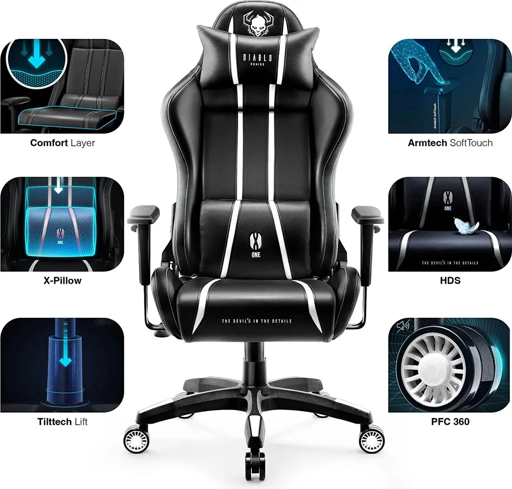 Siège Gaming Ergonomique Diablo X-One 2.0 Accoudoirs et Coussins Pro - 2