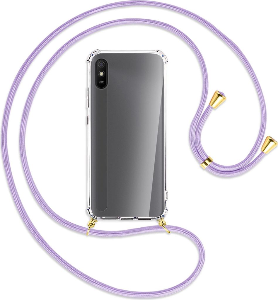 Handykette Backcover-Schutzhülle mit Band (Metall goldfarben) für Xiaomi Redmi 9A - violett