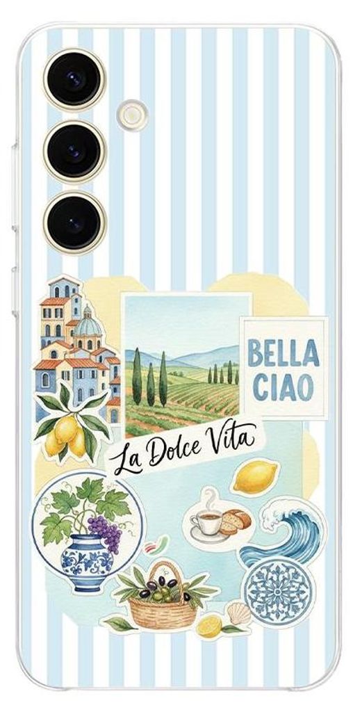 Flexible Hülle für das Samsung Galaxy S24, Kameraschutz, TPU Silikon transparent, Urlaub in Italien, italienische Spezialitäten, La Dolce Vita