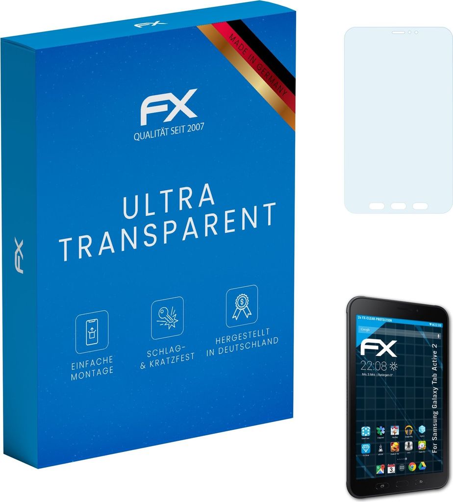 atFoliX FX-Clear 2x Schutzfolie kompatibel mit Samsung Galaxy Tab Active 2 Displayschutzfolie
