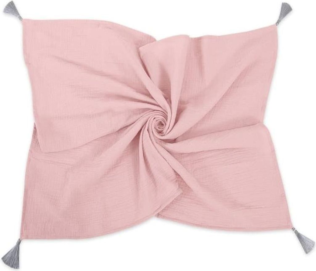 Mousseline-Babydecke – Kinderdecke – atmungsaktive und weiche Baumwolle, pastellrosa mit Quasten