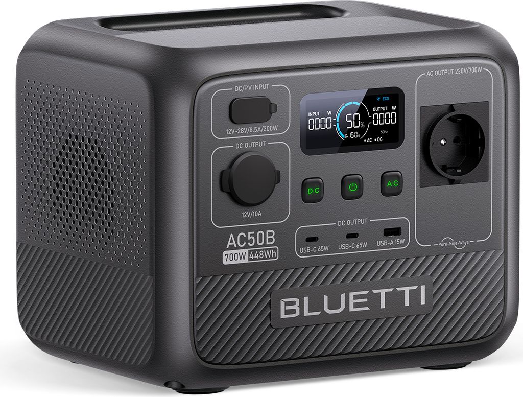BLUETTI AC50B Solar Stromgenerator 448Wh/700W AC Ausgänge, 0-80% in 45 Min. Solargenerator für Camping, Road Trip, Stromausfall