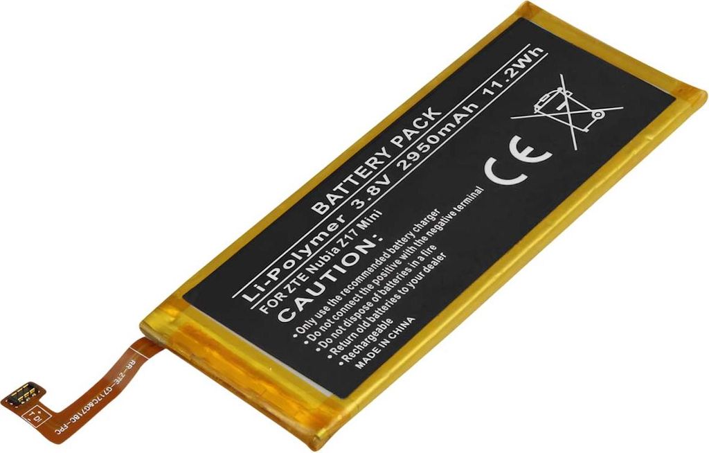 Avizar, Akku ZTE Nubia Z17 mini Li-Polymer 3,8V 2950mAh, Schwarz / Gelb