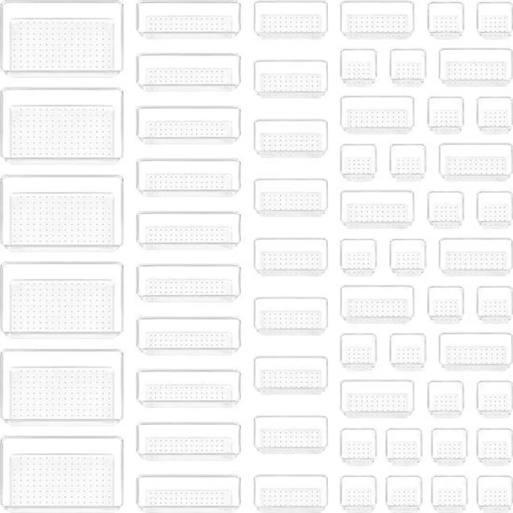 Lot de 60 boîtes de rangement transparentes pour tiroir en 4 tailles