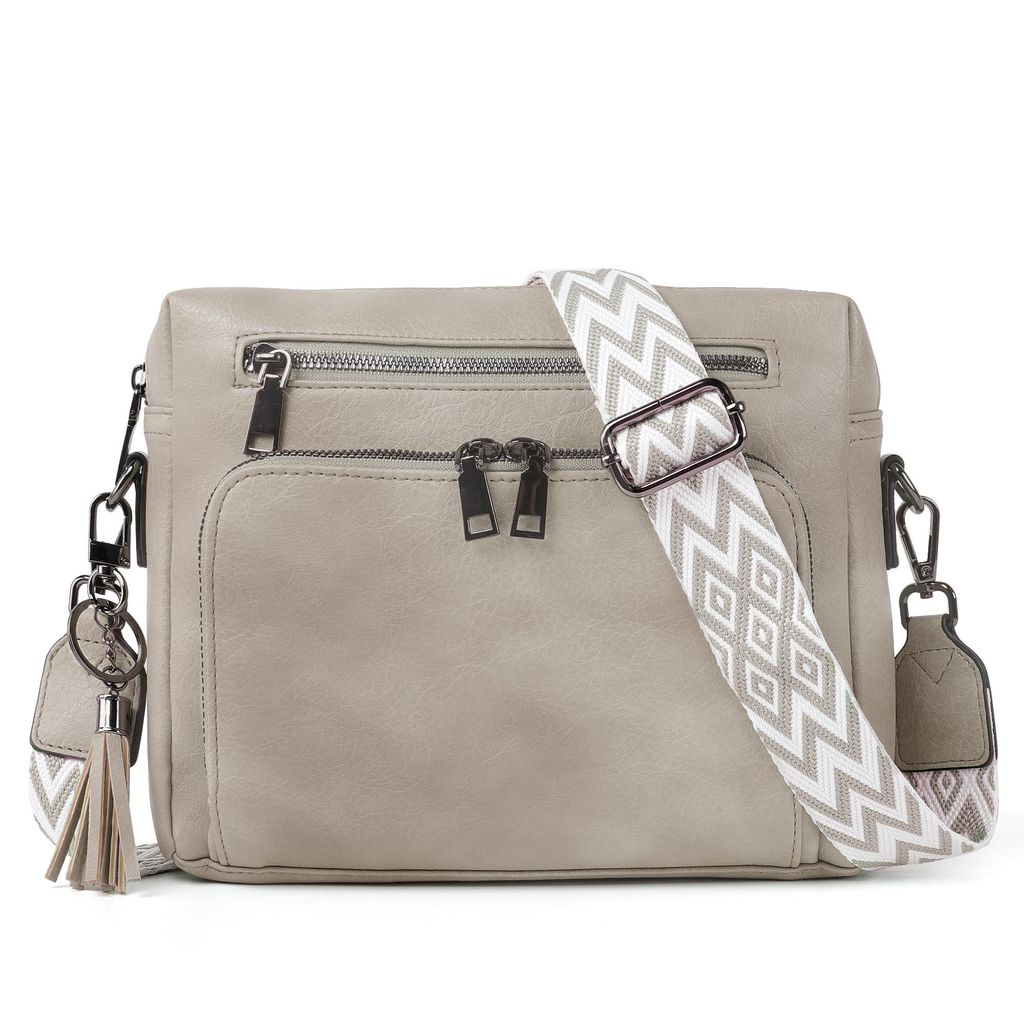 Schultertasche Damen Umhängetasche mit Verstellbar Abnehmbar Breiter Gurt Crossbody Bag Für Tägliches Arbeiten Verabredungen (Grau)