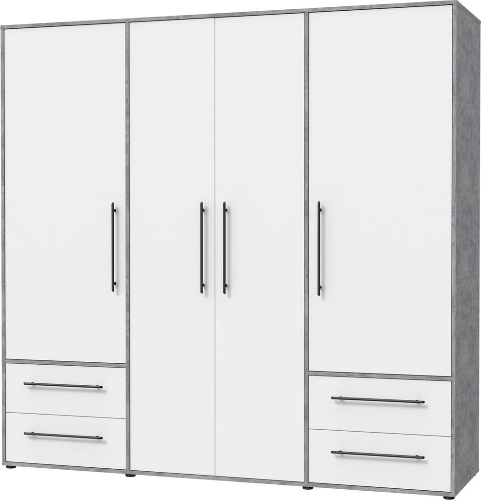 Kleiderschrank Drehtürenschrank weiß - Betonoptik 206 cm 4 Produktbild 