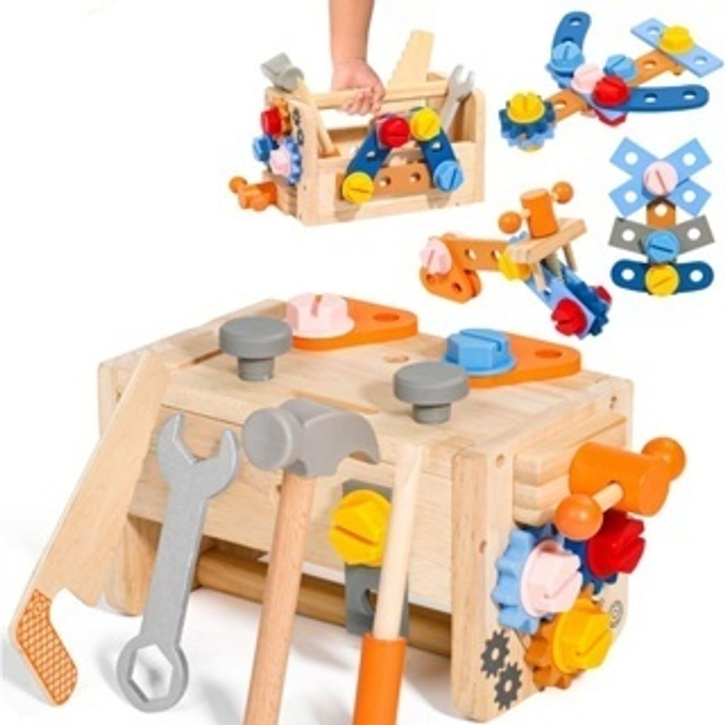 Holzspielzeug KinderwerkzeugsetMontessori für 3+ Jahre alte Jungen Mädchen Geschenk Rolle Play Educational Construction Spielzeug Kleinkind Werkzeugkasten Kinder Werkzeugbank