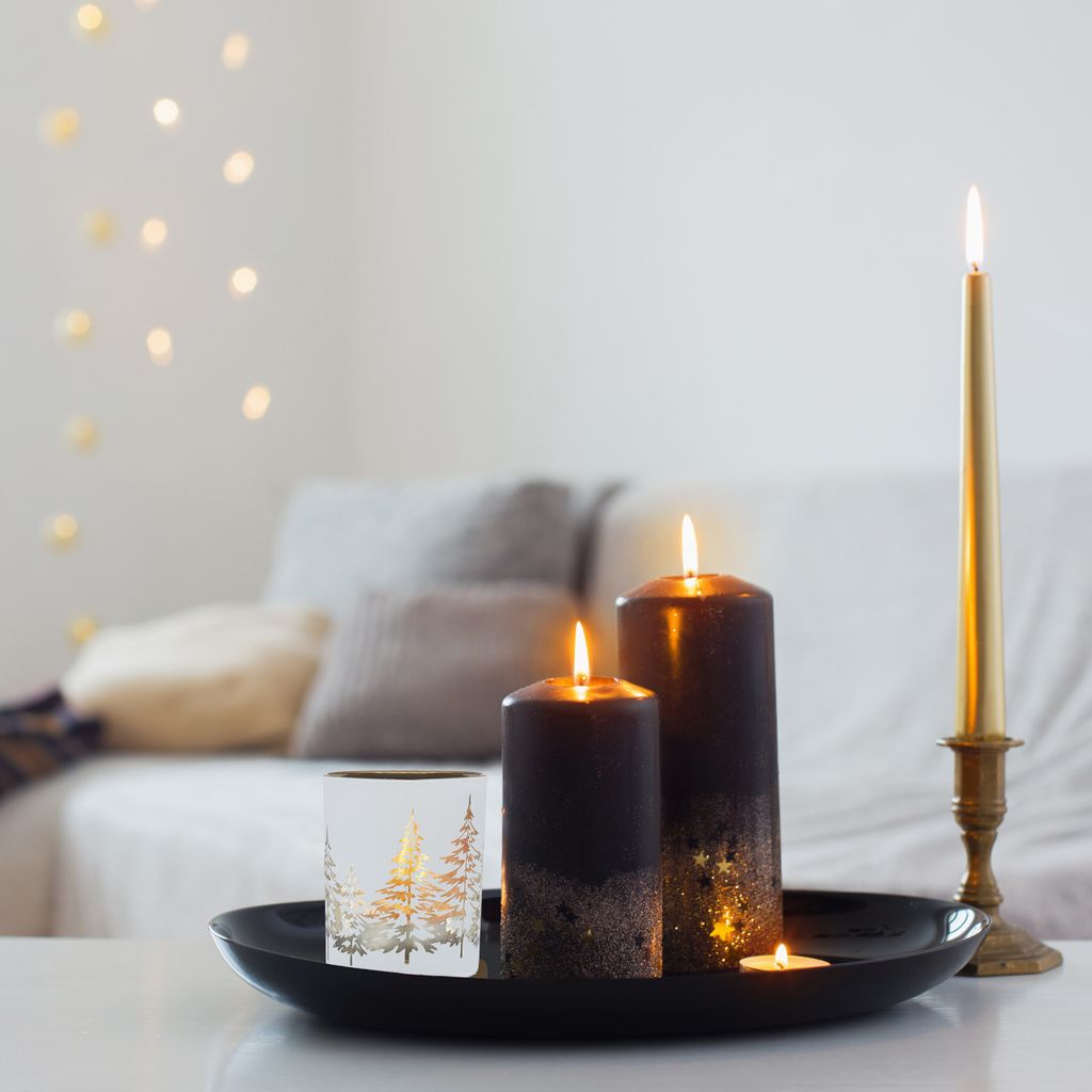 Relaxdays Teelichthalter im 12er Set, mit Tannenbaum-Motiv, Produktbild 