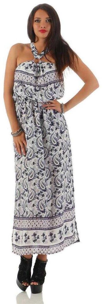 Damen Maxi Neckholder Kleid Sommerkleid; Ecru S/M Produktbild 