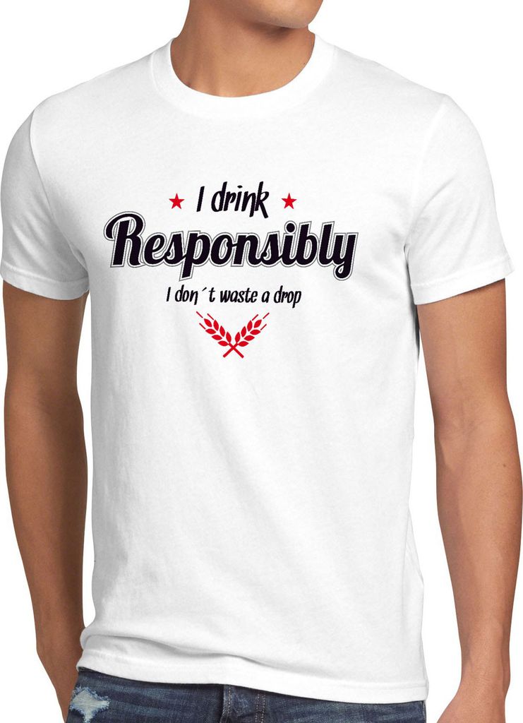BaumwolleCloud I drink responsibly - dont waste a drop Herren T-Shirt Bier Fun Shirt Spruch trinken
