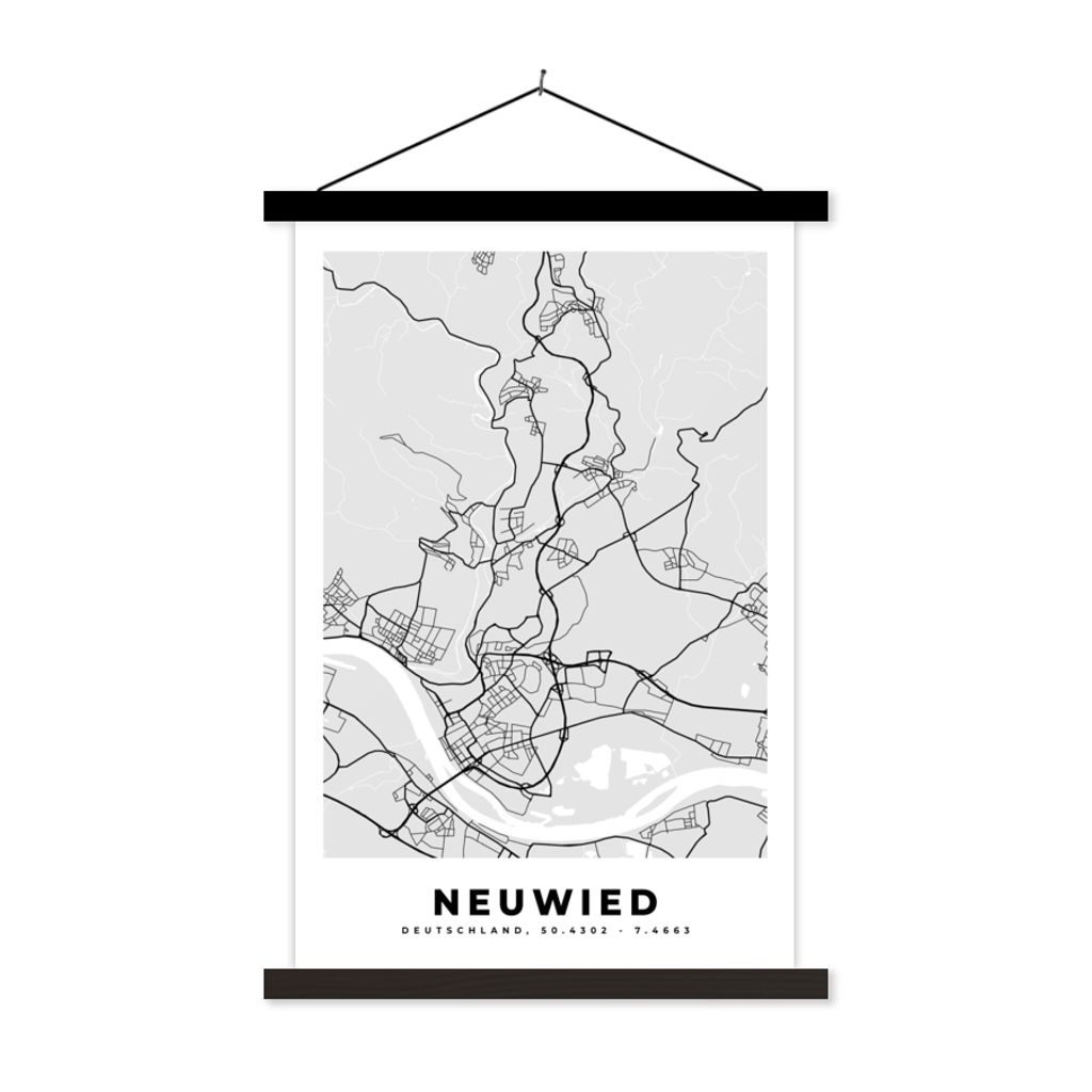 MuchoWow Textilposter Neuwied - Karte - Stadtplan - Deutschland 120x180 cm mit schwarzem Rahmen - Fotos