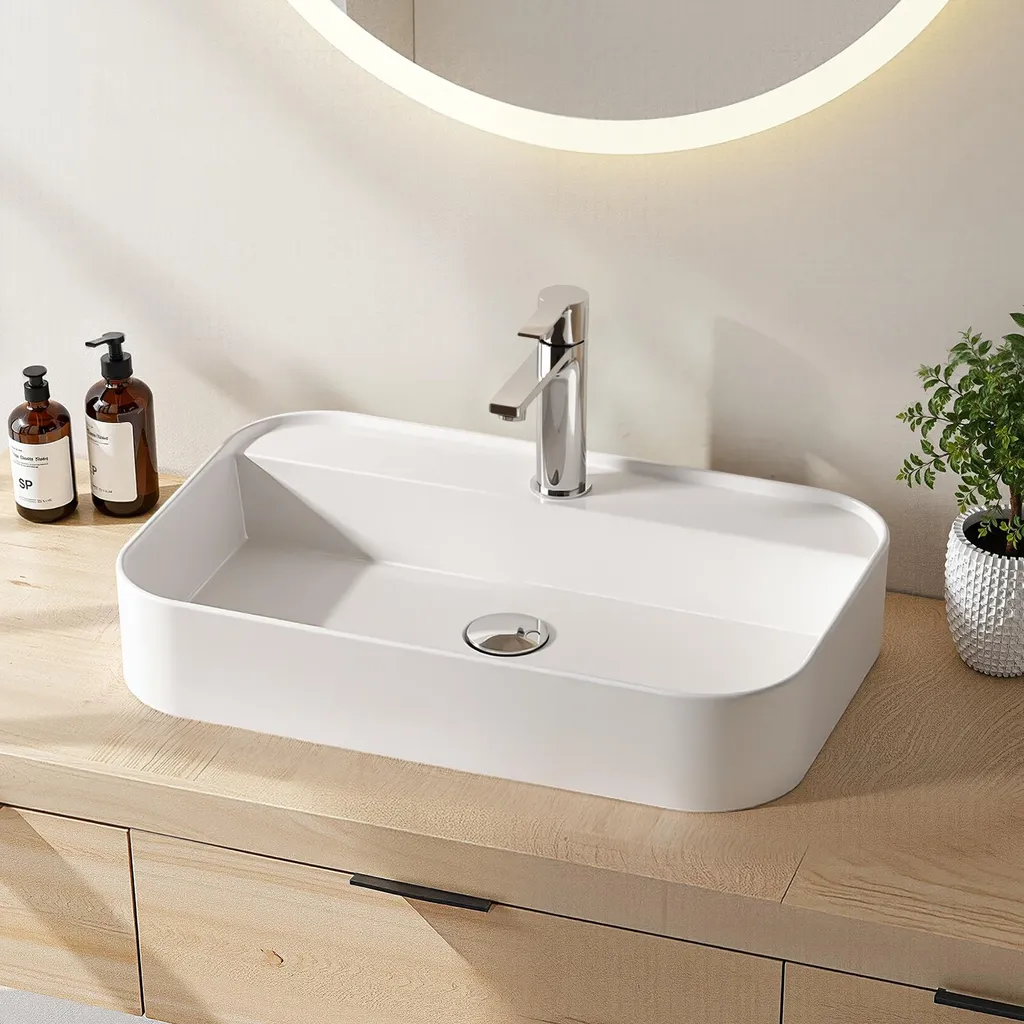 EMKE Lavabo Ceramica 50x40x11 cm - Lavandino Bagno Moderno Appoggio