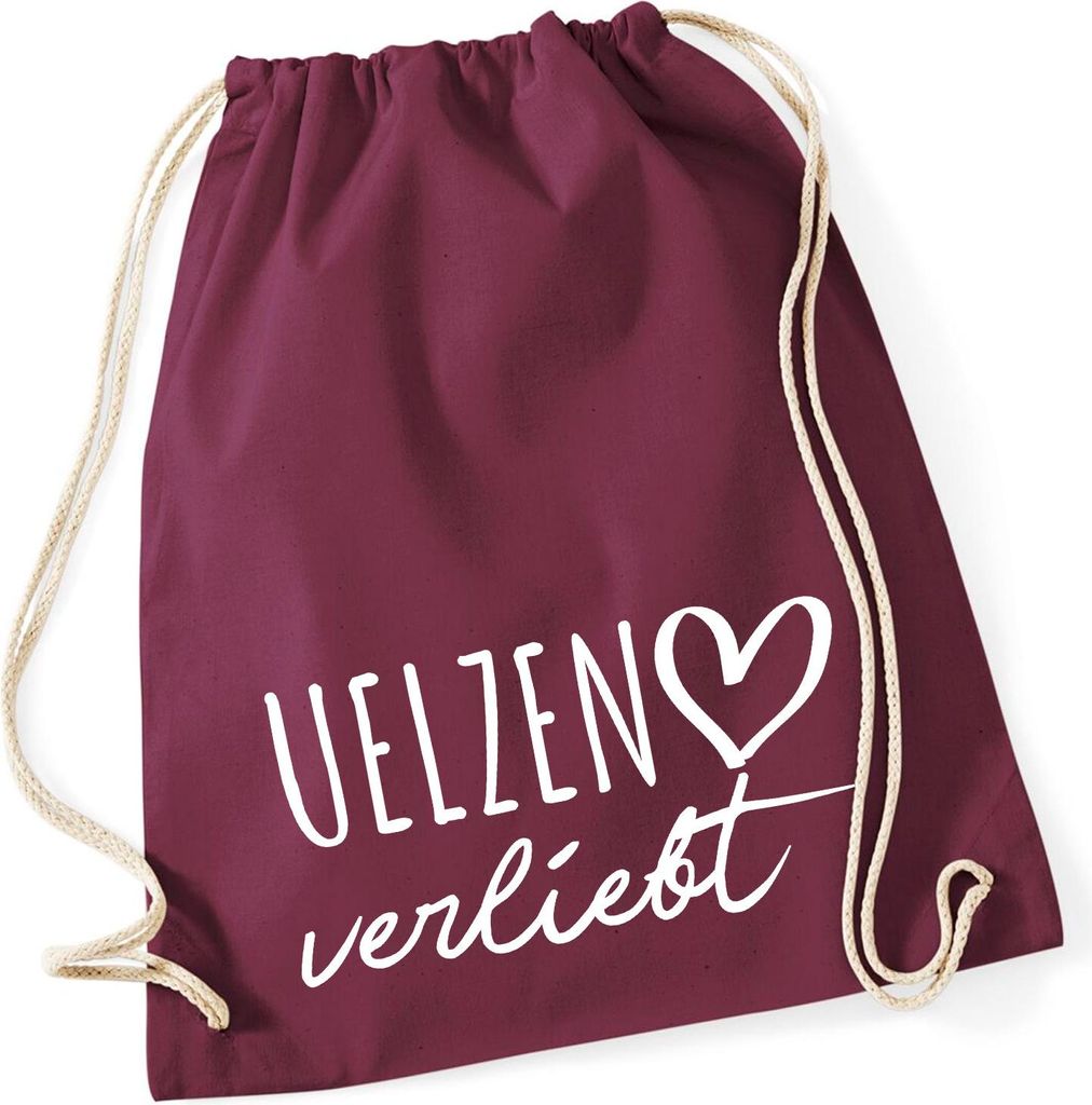 Huuraa Turnbeutel Uelzen verliebt 12 Liter Burgundy Baumwolle Rucksack Geschenkidee