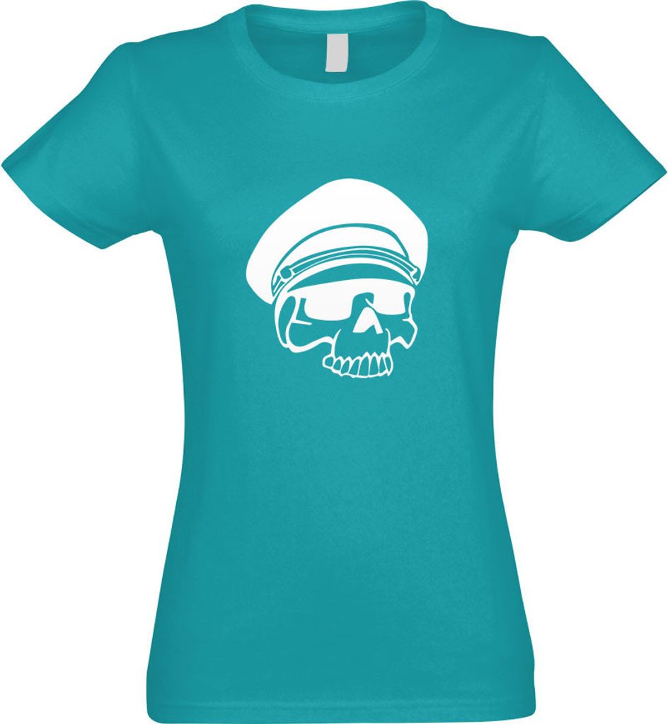 Kiwistar - T-Shirt tailliert - Damen - türkis - Military Skull Schädel - mit Motiv Bedruckt - Funshirt Design - Sport - Freizeit - Damen - XL