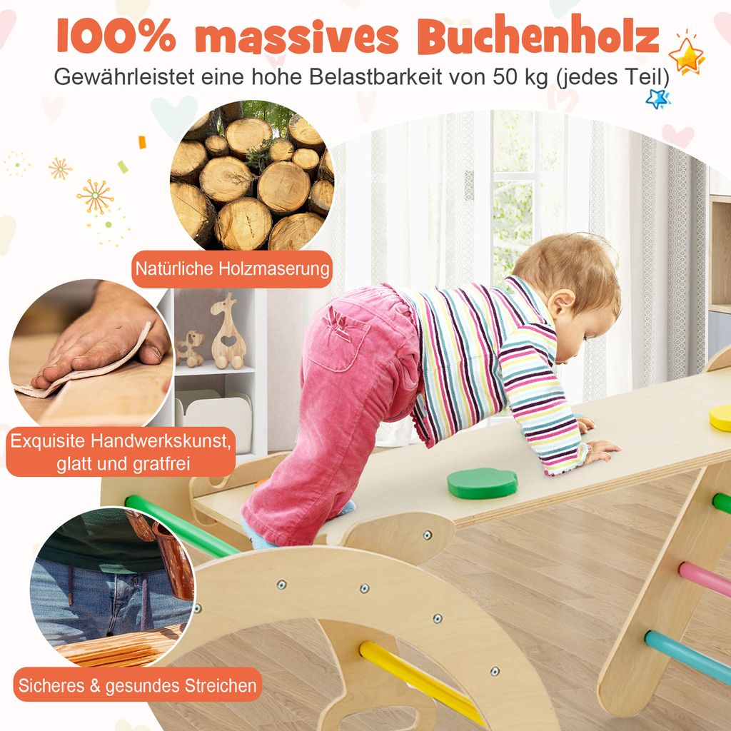 Produktbild von GOPLUS 4-in-1 Klettergerüst Für Kleinkinder – Kletterdreieck, Bogen, Leiter Und Rutsche, Aus Buchenholz, Bis 50 Kg Belastbar, Ab 1 Jahr – Perfekt Für Drinnen Und Draußen