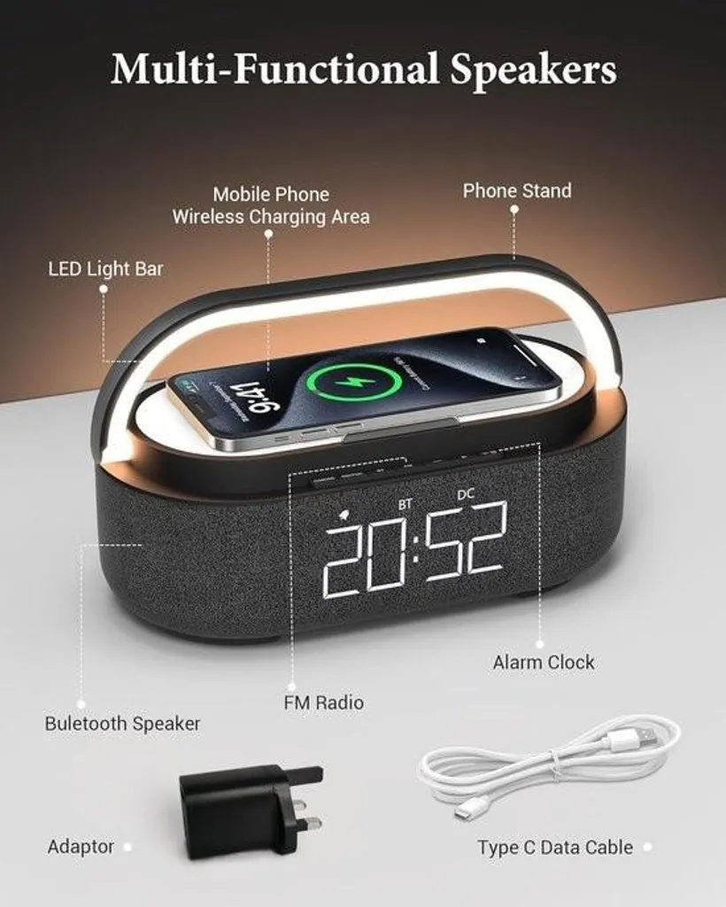 Réveil Bluetooth avec station de charge induction pour table de nuit - 2