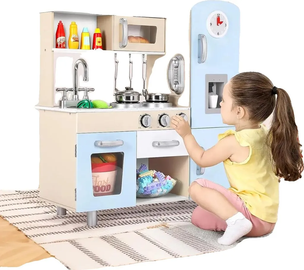 Cuisine de jeu en MDF bois naturel 3-6 ans avec accessoires de cuisine