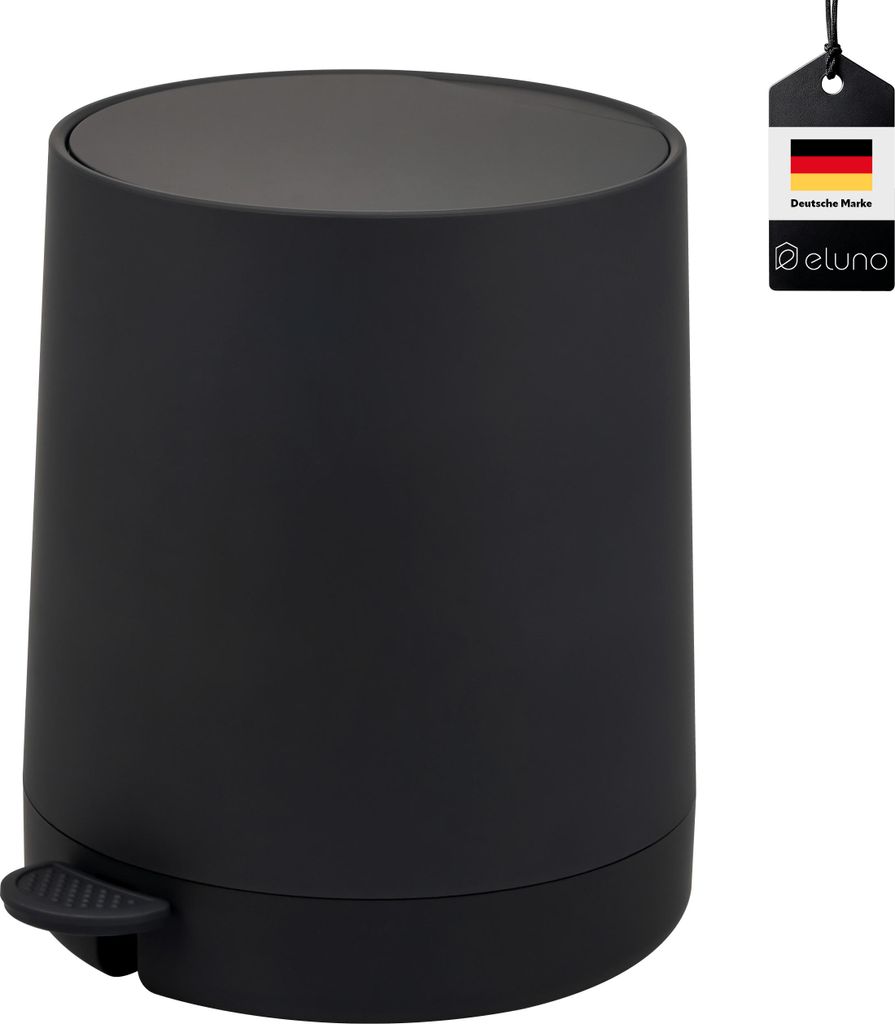 eluno Kosmetikeimer TESERO, Treteimer 4 Liter Fassungsvermögen aus Kunststoff in Schwarz