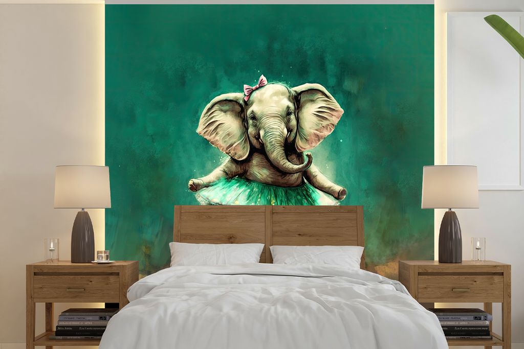 MuchoWow Fototapete für Wohnzimmer oder Schlafzimmer Wandtapete Vinyl Motivtapete Elefant - Ballerina - Farbe - Bogen - Porträt - Kinder - 220x...