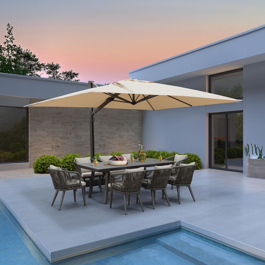 PURPLE LEAF Ampelschirm Rechteckiger Aluminium Terrassenschirm,Groß Sonnenschirm 300 x 400 cm, 360° Drehbar für Terrasse, Balkon Sonnenschutz, B...