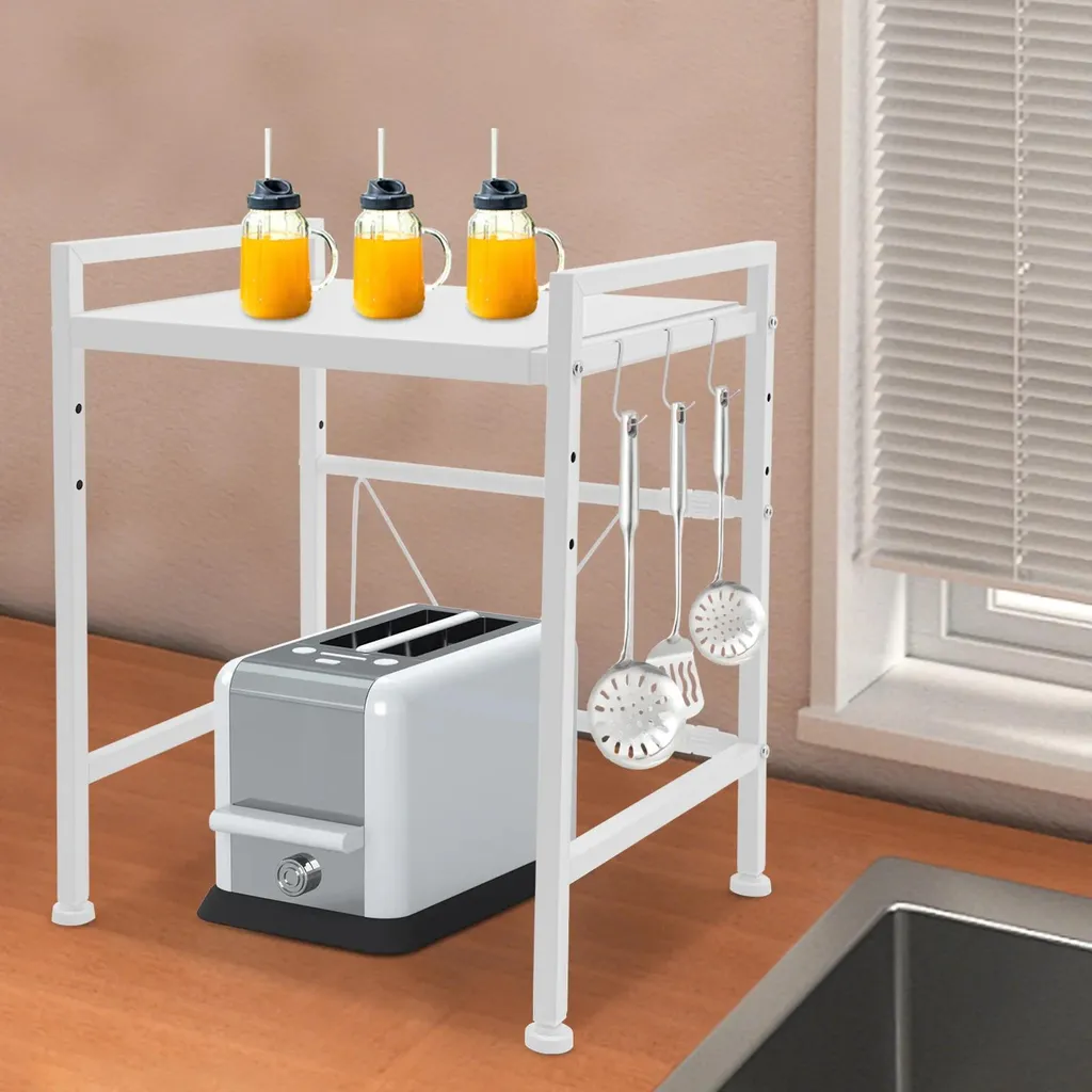 Support de Cuisine pour Micro-ondes Réglable à 2 Niveaux Blanc - 5