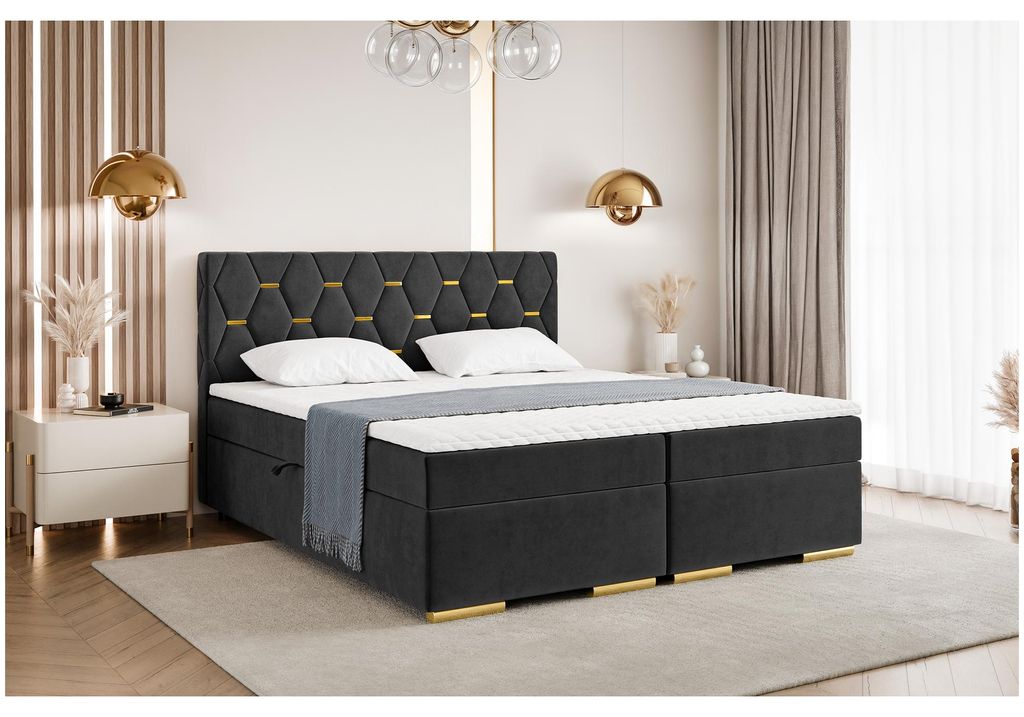 MEBLINI Boxspringbett mit Bettkasten - 180x200 - H3/Schwarz Produktbild 