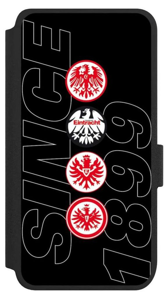 NIVOCASE Klapphülle für Samsung Galaxy S25 Handyhülle aus Kunst Leder NIVOflip schwarz Adler Eintracht Frankfurt Logo
