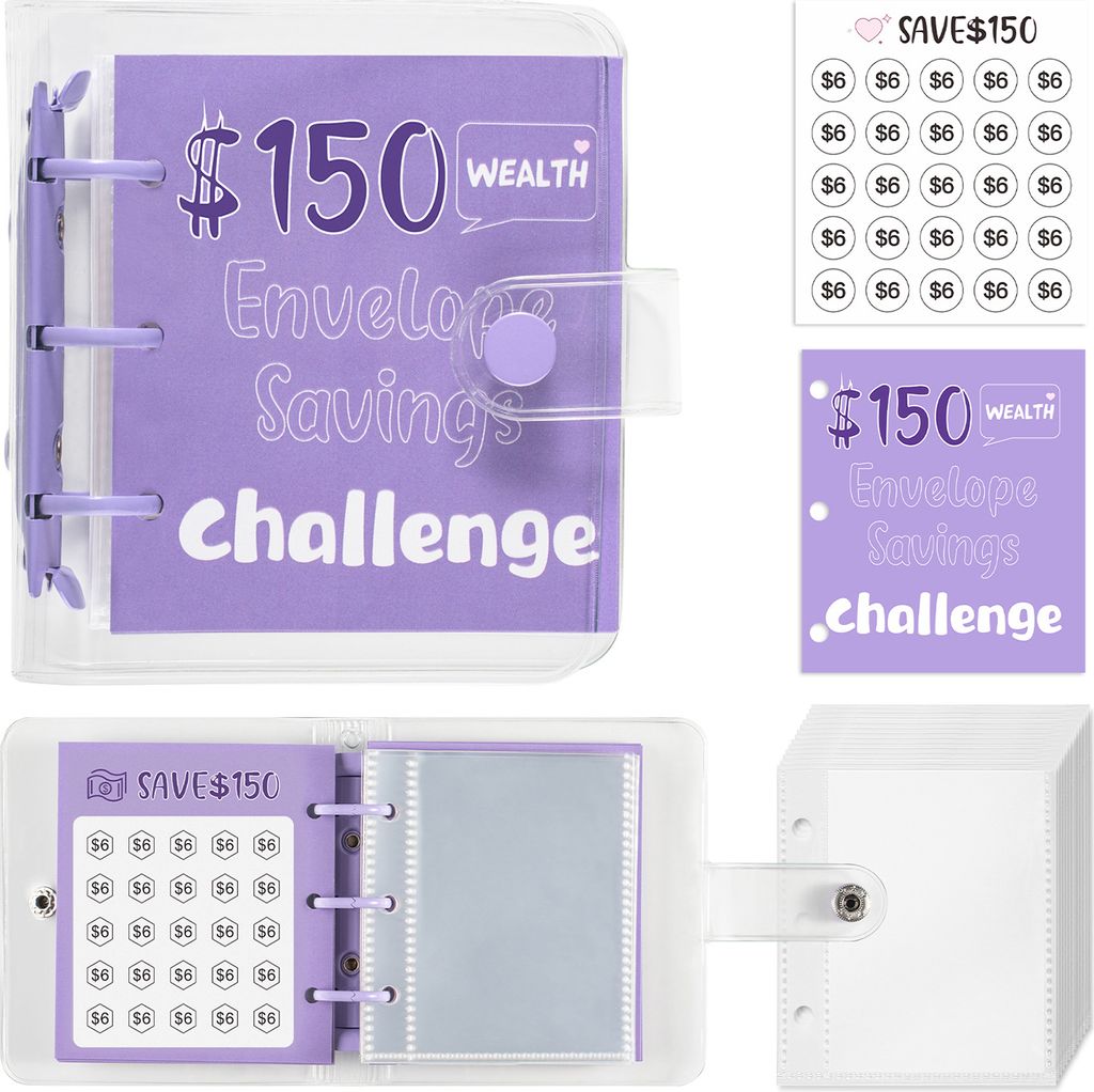 25 Umschläge, Geldspar-Challenge-Ordner, Mini-Budgetbuch zum Sparen von 150/300/500/1000 $ für Zuhause, Büro, Schule