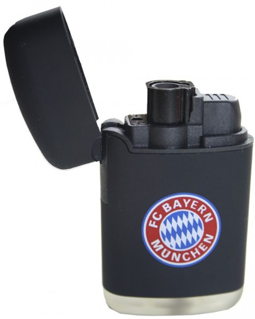 Schwarz Sturmfeuerzeuge in 3 D Optik mit Logo FC Bayern München FCB im Blister 