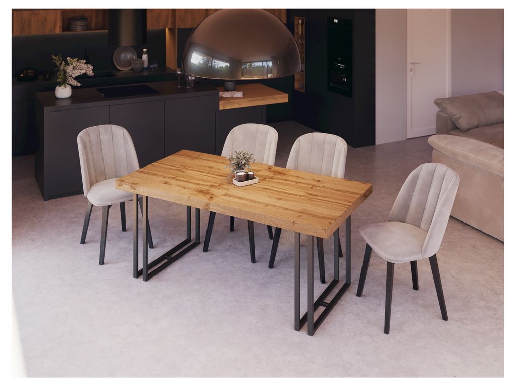 Furneo | Klapptisch - Esstisch - 180/280 cm - Eiche Wotan - Stilvoll und Platzsparend - Metallbeine - für Küche und Esszimmer - LOFT