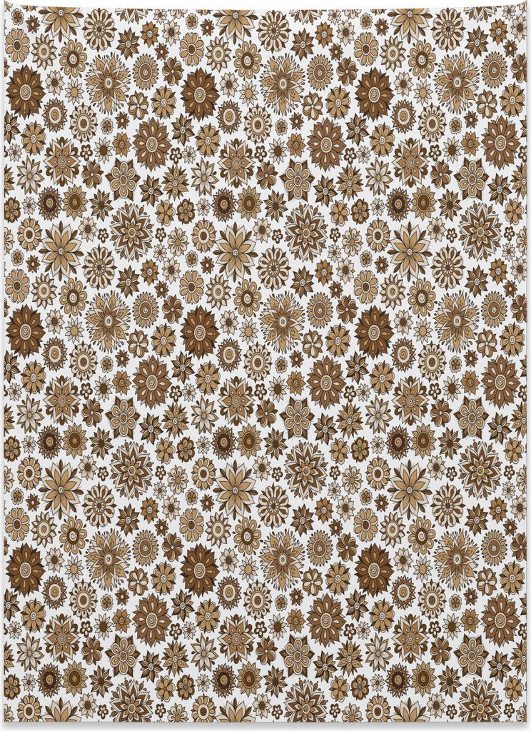 Abakuhaus Blumen Wandteppich, Gekritzel-Blumen-Motive aus Weiches Mikrofaser Stoff Kein Verblassen Klare Farben Waschbar, 110 x 150 cm, Hellgelb Br...