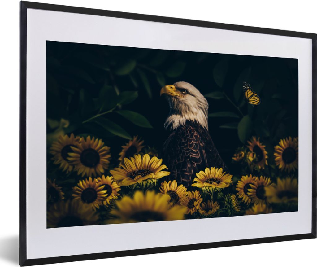 MuchoWow Gerahmtes Poster Adler - Gelb - Blumen - Botanisch 60x40 cm - Poster mit Schwarzem Bilderrahmen Wandposter Rahmen Foto Bilder - Schlafzi...