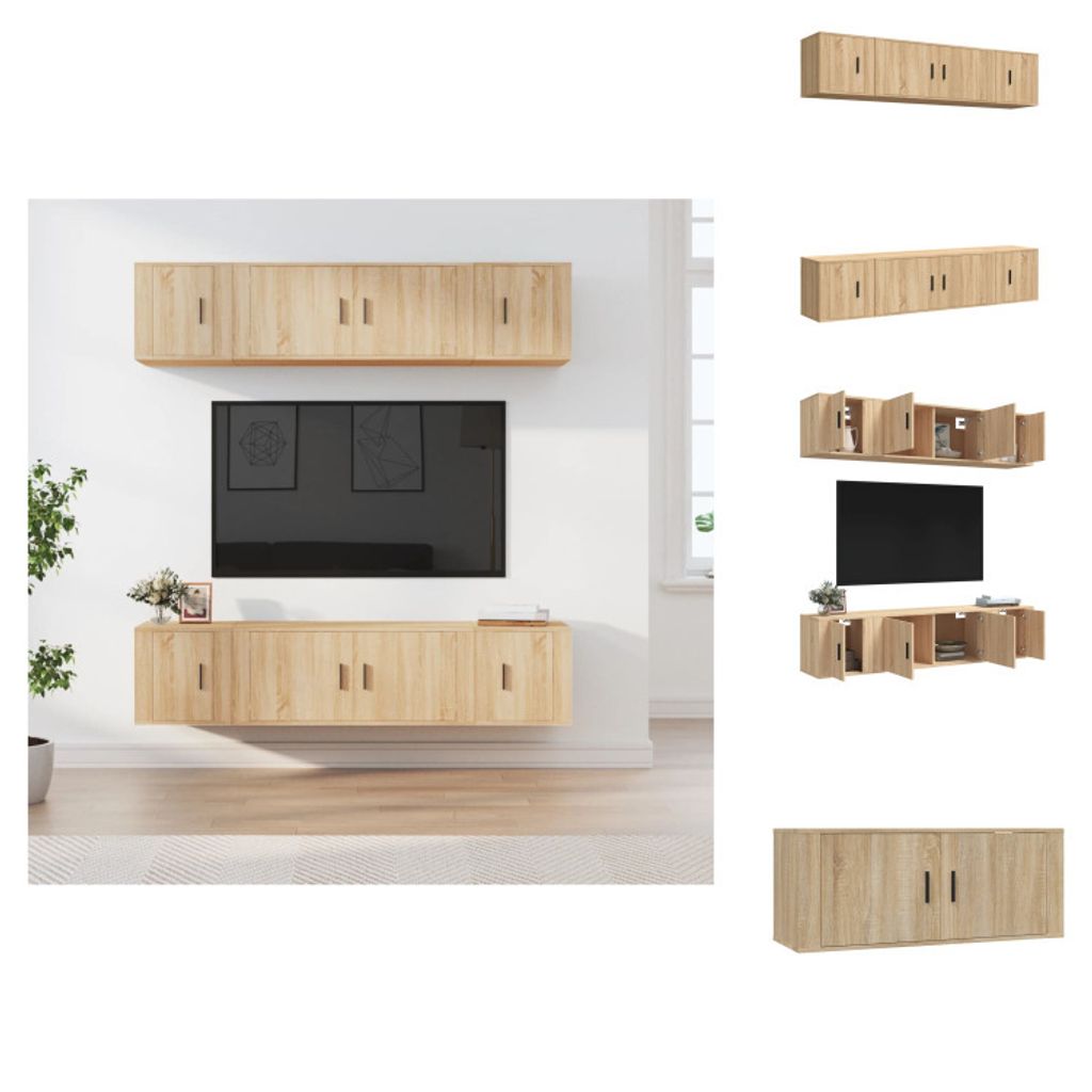vidaXL 6-tlg. TV-Schrank-Set Sonoma-Eiche Holzwerkstoff - TV-Möbel
