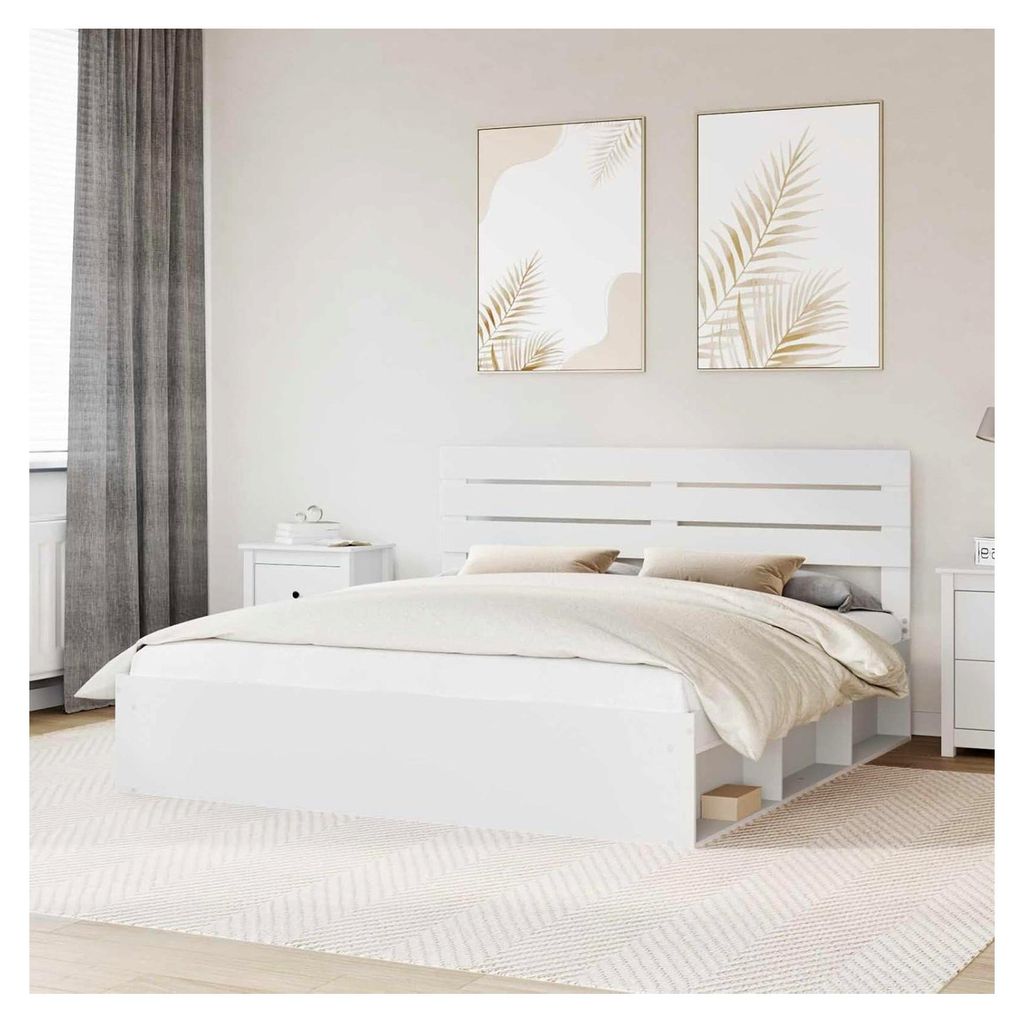 Bettrahmen mit Kopfteil Weiß 180 x 200 cm aus massivem Kiefernholz
