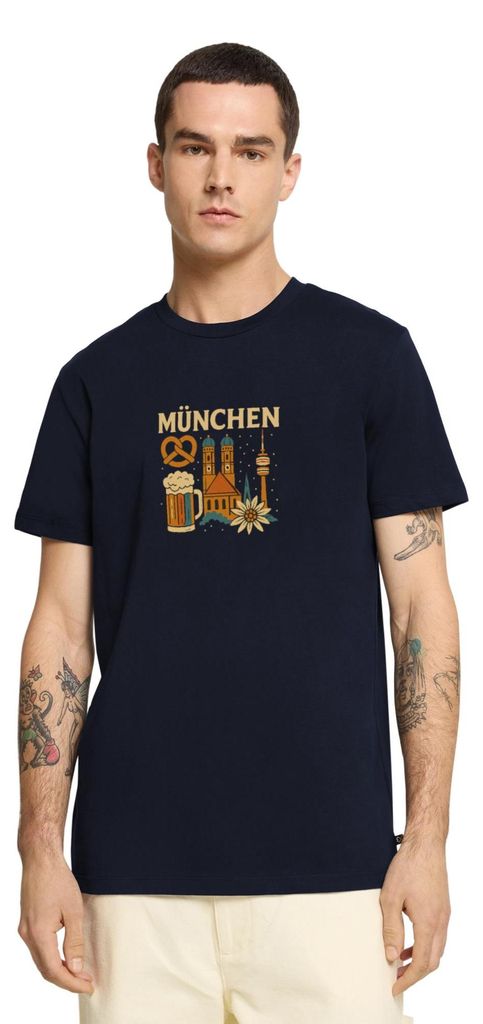 Spreadshirt München Bayern Edelweiss Brezn Bierkrug Männer Premium T-Shirt, XL, Navy