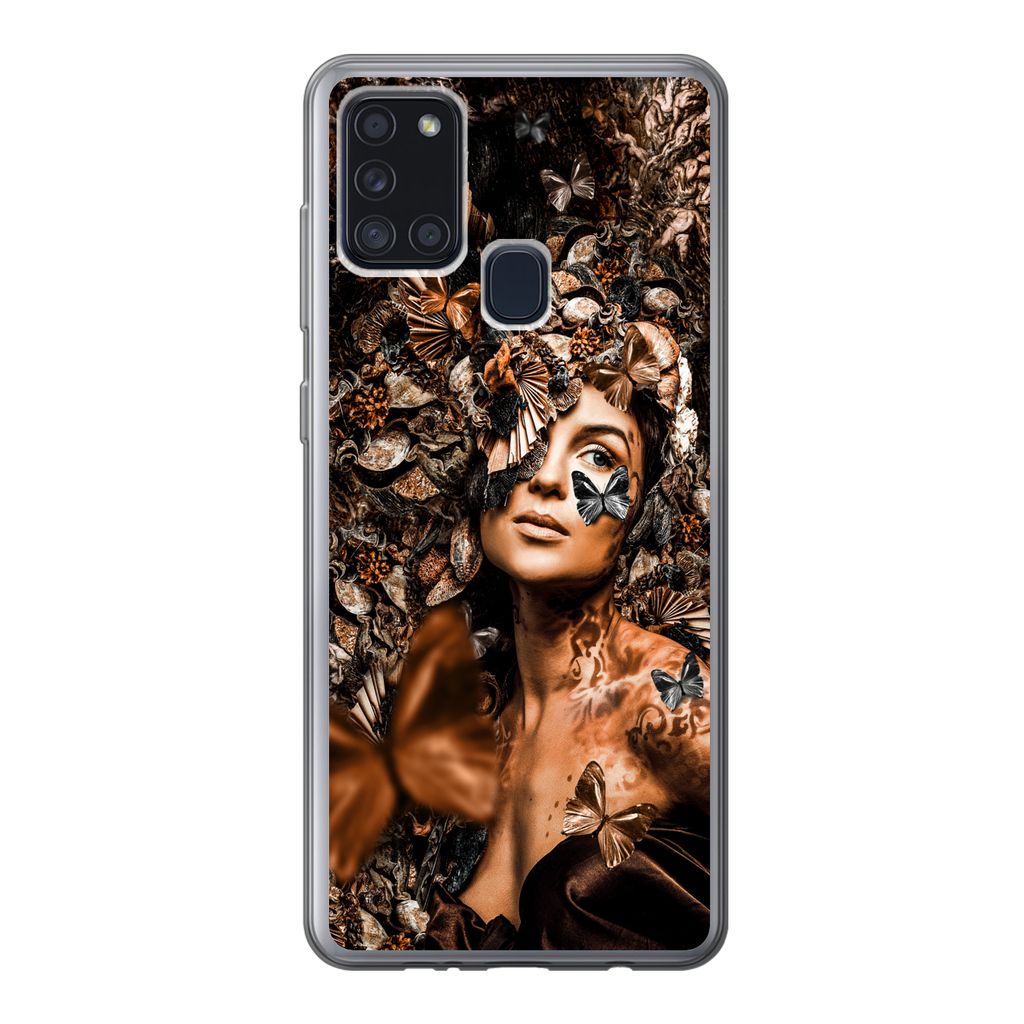 MuchoWow Handyhülle Schutzhülle Hülle für Samsung Galaxy A21s Luxus - Frau - Collage Silikon Softcase Handy Hülle - Hartschale