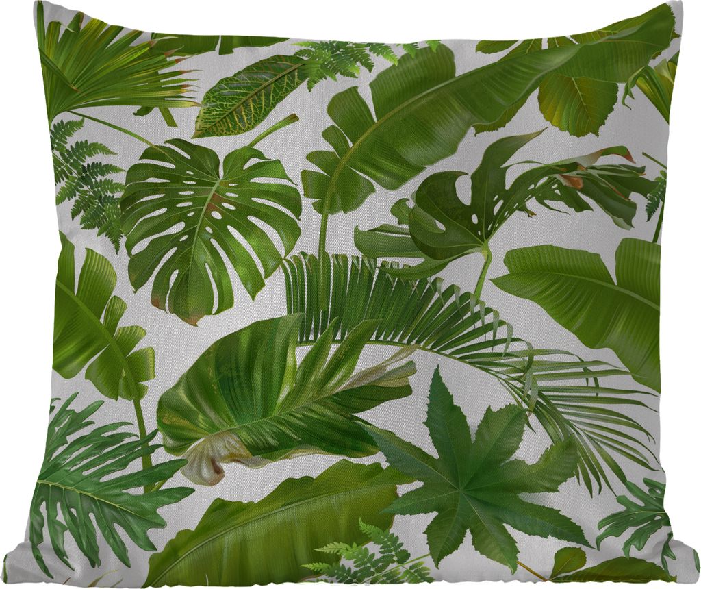 MuchoWow Outdoor Kissen - Blätter - Weiß - Muster - Mädchen - Kinder - Jungen - Kinder - 40x40 cm - Wetterfest - Lounge Kissen - Kopfkissen - ...