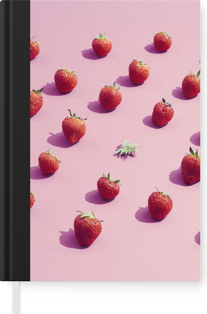 MuchoWow Notizbuch Tagebuch Haushaltsbuch Notebook A5 Erdbeere - Rosa - Obst - Notizblock - Notizheft - Notebook - Schreibblock - Papier