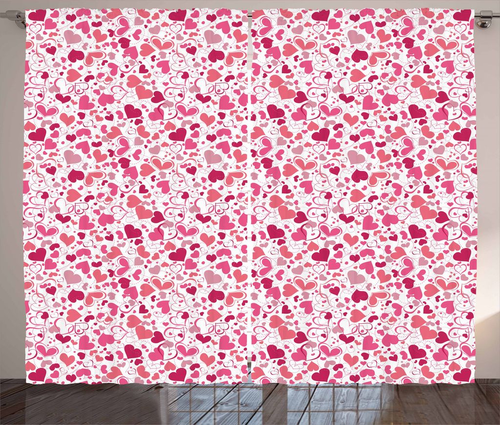 ABAKUHAUS Liebe Rustikaler Gardine, Pinkish Curls Soft-Herzen, Schlafzimmer Kräuselband Vorhang mit Schlaufen und Haken, 280 x 245 cm, Mehrfarbig