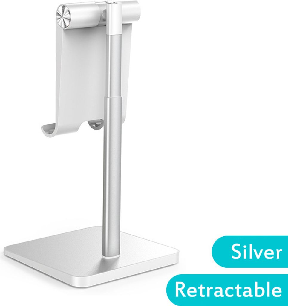 Telescopic Schreibtisch Handyhalter Stand für IPhone IPad Einstellbare Metall Desktop Tablet Silver-retractable Version