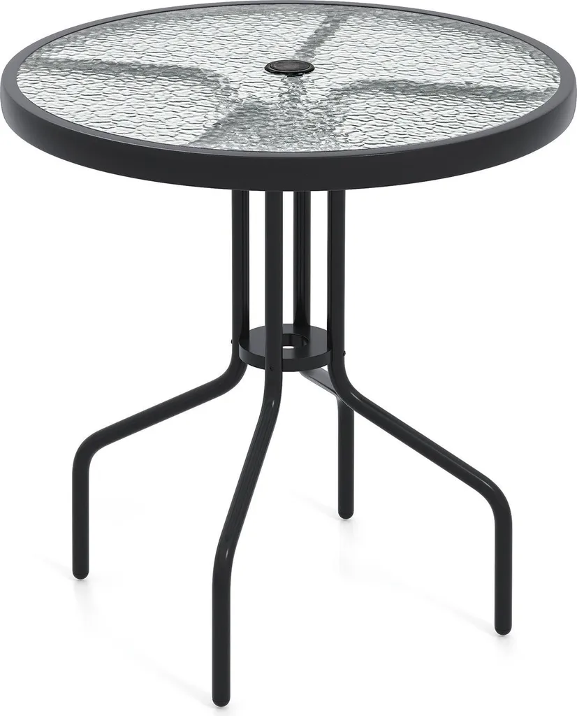 Table de terrasse robuste en verre 70 cm avec orifice pour parasol