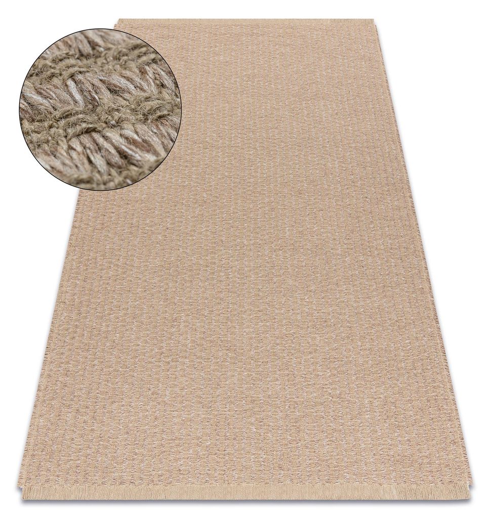 Tapis JUTE 3650 beige lignes - jute, tissé à plat, franges Image du produit 
