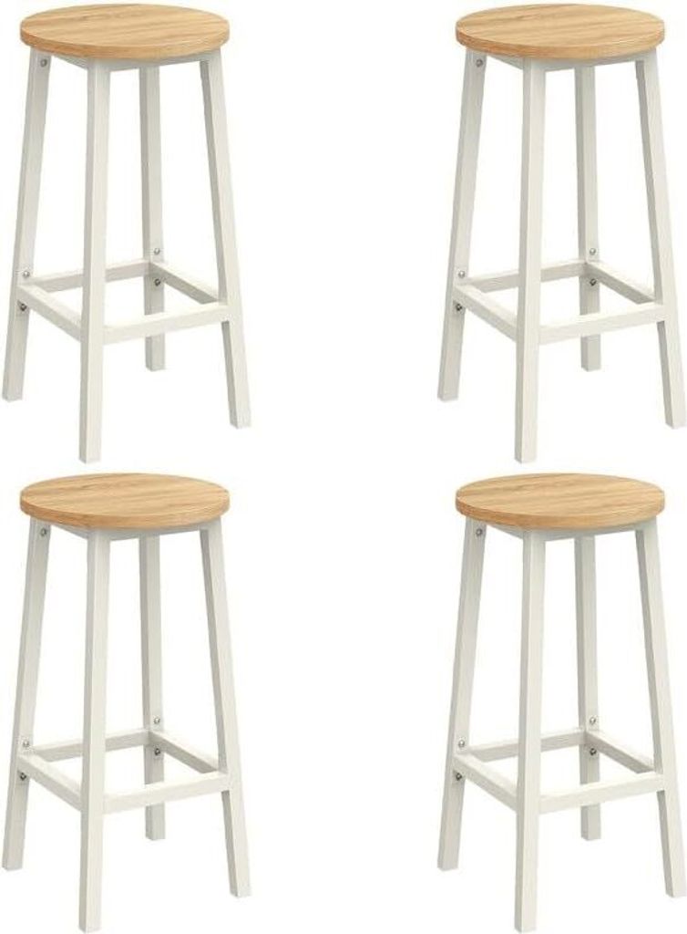 VASAGLE Barhocker 4 Stück Küchenstuhl Hochsitz Metallrahmen Einfache Montage mit Fußstütze für Küche Wohnzimmer Esszimmer Beige Eiche Weiß