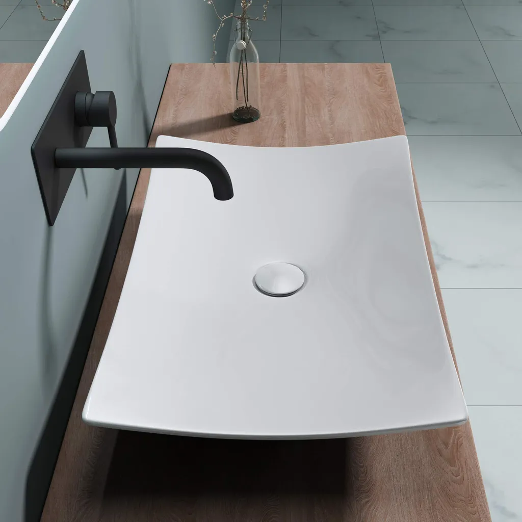 doporro Lavabo da Appoggio 60x39.5x8.5cm, Lavandino Bagno in Ceramica Nano Rivestimenti Brš¹ssel5096 Bianco