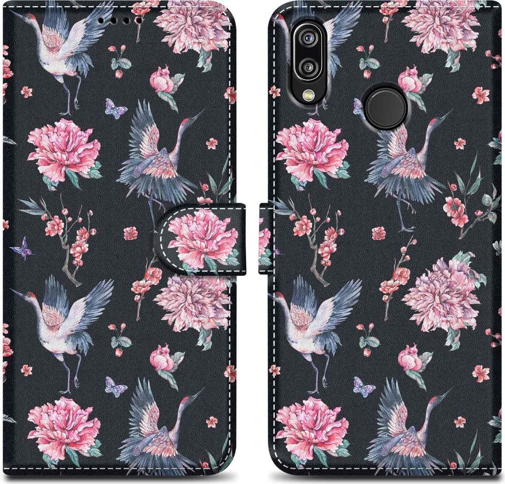 Cadorabo Schutzhülle für Huawei P20 LITE 2018 / NOVA 3E Hülle Design Schwarz Handyhülle Schutzhülle Etui Magnetisch Case