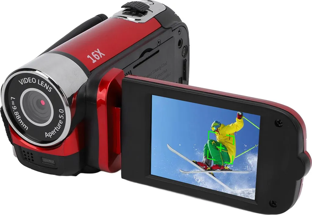Videocamera con schermo a colori da 2,4 pollici Fill Light 16MP 1080p 16x Zoom digitale Anti Shake Registrazione in loop Videocamera per registrazioni di crescita in viaggio Rosso rosso - 3