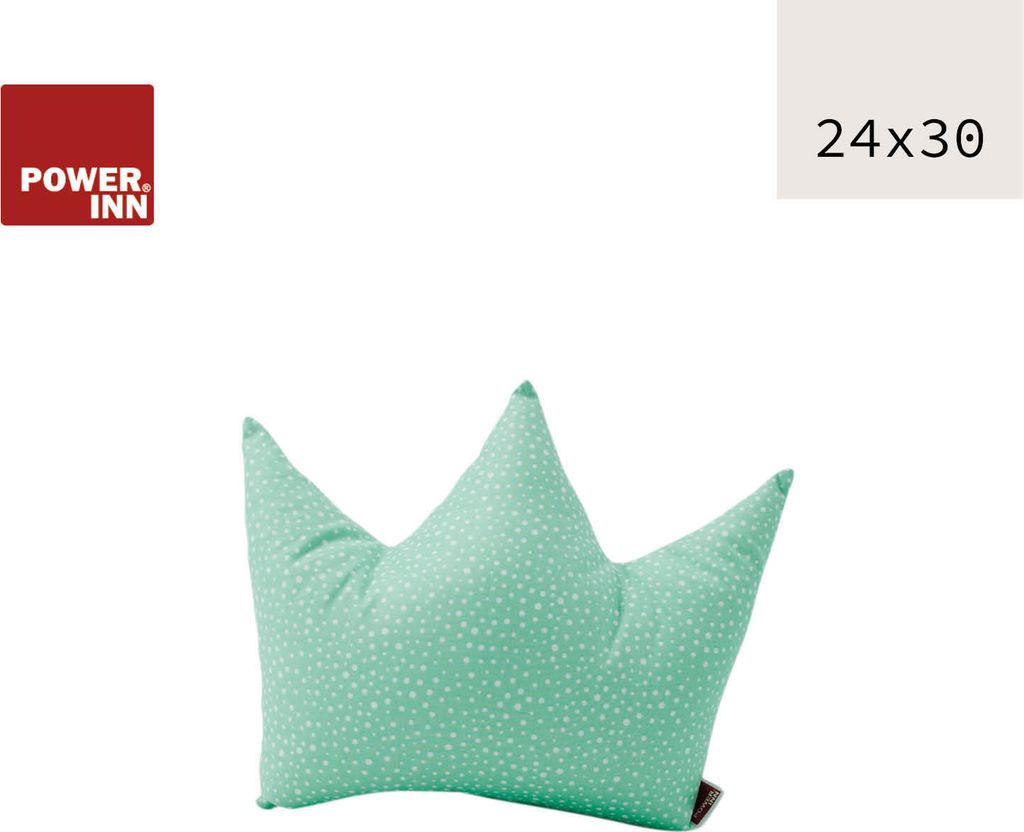 POWER INN Kronenkissen | ca. 30x24cm | Hellgrün mit Punkten | Kuschelkissen | Dekokissen | Krone | Spielkissen | Kinderkissen