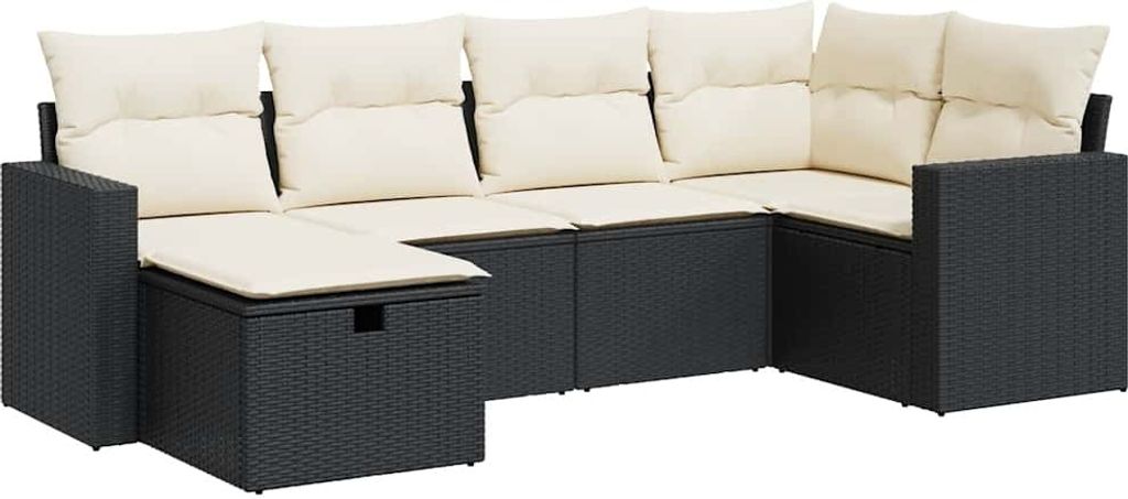 vidaXL 6-tlg. Garten-Sofagarnitur mit Kissen Schwarz Poly Rattan